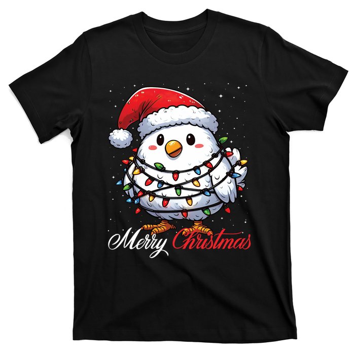 Chicken Merry Christmas Lights Santa Hat Xmas Snow Long Sleeve T-Shirt