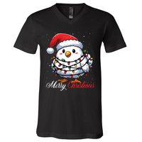 Chicken Merry Christmas Lights Santa Hat Xmas Snow Long Sleeve V-Neck T-Shirt