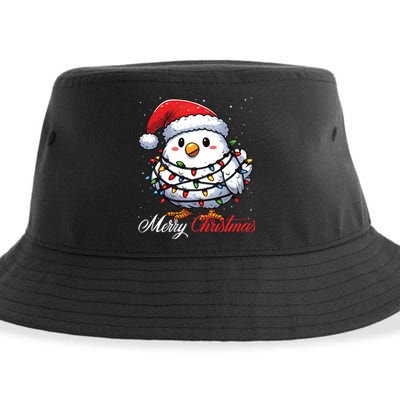 Chicken Merry Christmas Lights Santa Hat Xmas Snow Long Sleeve Sustainable Bucket Hat