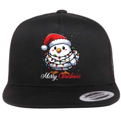 Chicken Merry Christmas Lights Santa Hat Xmas Snow Long Sleeve Flat Bill Trucker Hat