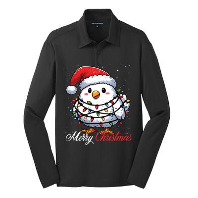 Chicken Merry Christmas Lights Santa Hat Xmas Snow Long Sleeve Silk Touch Performance Long Sleeve Polo