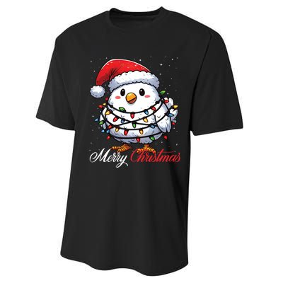 Chicken Merry Christmas Lights Santa Hat Xmas Snow Long Sleeve Performance Sprint T-Shirt