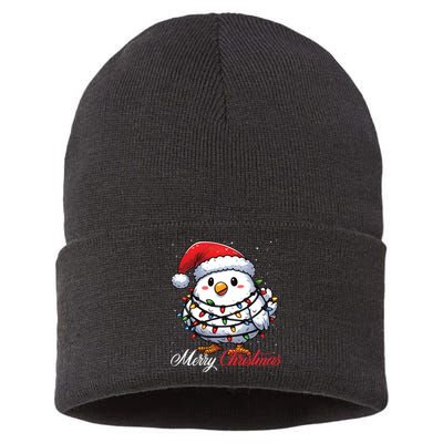 Chicken Merry Christmas Lights Santa Hat Xmas Snow Long Sleeve Sustainable Knit Beanie