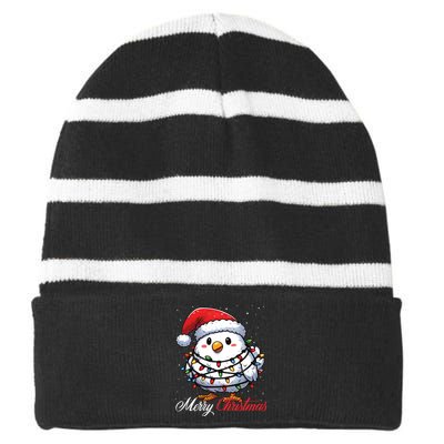 Chicken Merry Christmas Lights Santa Hat Xmas Snow Long Sleeve Striped Beanie with Solid Band