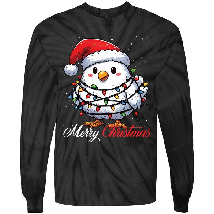 Chicken Merry Christmas Lights Santa Hat Xmas Snow Long Sleeve Tie-Dye Long Sleeve Shirt