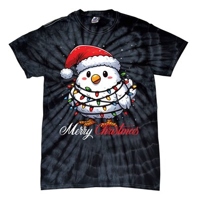 Chicken Merry Christmas Lights Santa Hat Xmas Snow Long Sleeve Tie-Dye T-Shirt