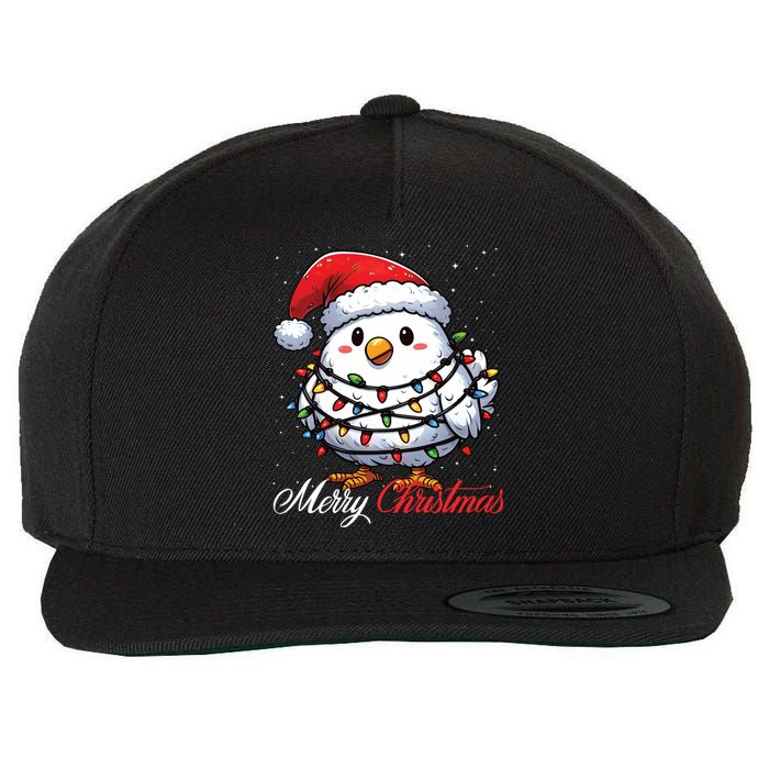 Chicken Merry Christmas Lights Santa Hat Xmas Snow Long Sleeve Wool Snapback Cap