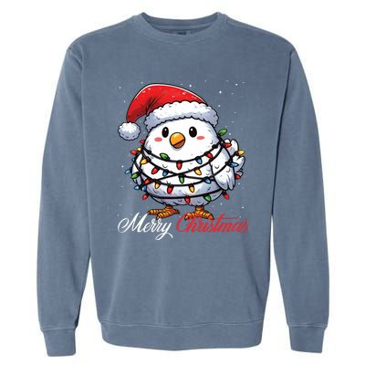 Chicken Merry Christmas Lights Santa Hat Xmas Snow Long Sleeve Garment-Dyed Sweatshirt