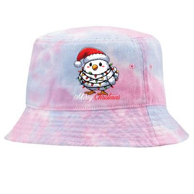 Chicken Merry Christmas Lights Santa Hat Xmas Snow Long Sleeve Tie-Dyed Bucket Hat