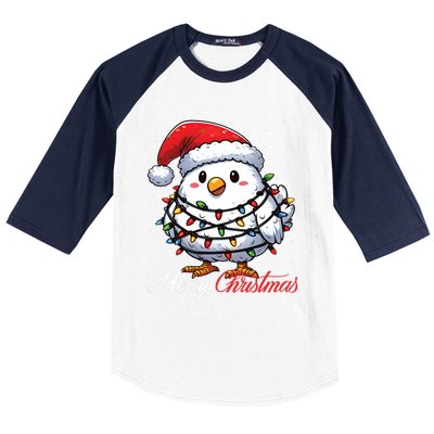 Chicken Merry Christmas Lights Santa Hat Xmas Snow Long Sleeve Baseball Sleeve Shirt