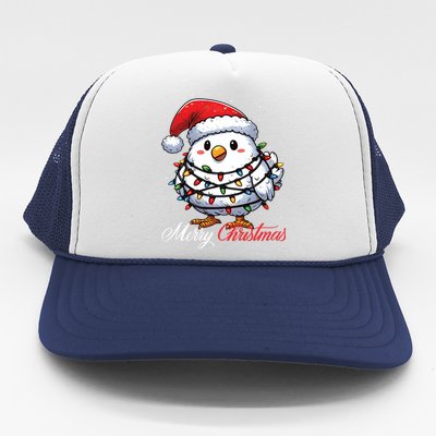 Chicken Merry Christmas Lights Santa Hat Xmas Snow Long Sleeve Trucker Hat