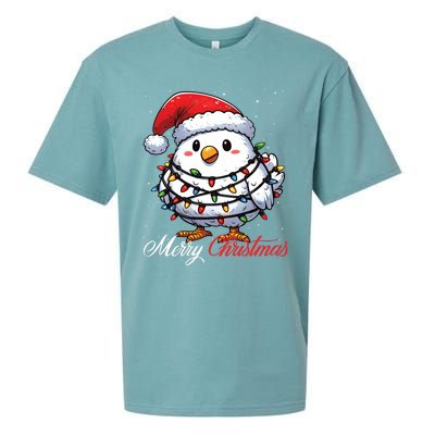 Chicken Merry Christmas Lights Santa Hat Xmas Snow Long Sleeve Sueded Cloud Jersey T-Shirt