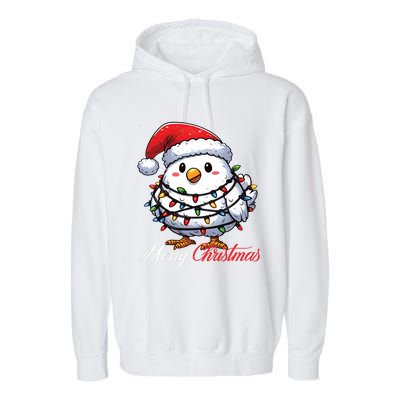 Chicken Merry Christmas Lights Santa Hat Xmas Snow Long Sleeve Garment-Dyed Fleece Hoodie