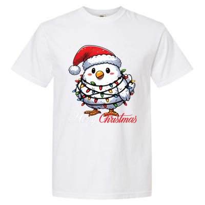 Chicken Merry Christmas Lights Santa Hat Xmas Snow Long Sleeve Garment-Dyed Heavyweight T-Shirt