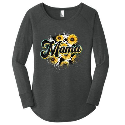 Cute Mama Cow Print Sunflower MotherS Day Women's Perfect Tri Tunic Long Sleeve Shirt