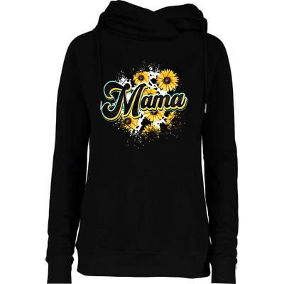 Cute Mama Cow Print Sunflower MotherS Day Womens Funnel Neck Pullover Hood