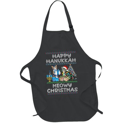 Cat Merry Christmas Happy Hanukkah Jewish Christian Full-Length Apron With Pockets