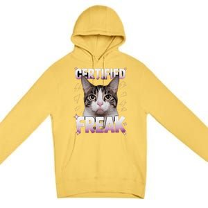 Cat Meme Certified Freak Eat Cement Cursed Cat Funny Premium Pullover Hoodie