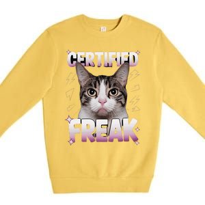 Cat Meme Certified Freak Eat Cement Cursed Cat Funny Premium Crewneck Sweatshirt