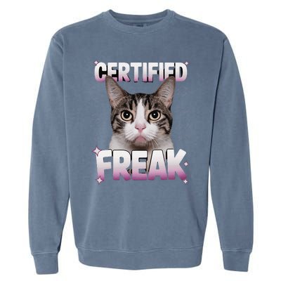 Cat Meme Certified Freak Eat Cement Cursed Cat Funny Garment-Dyed Sweatshirt