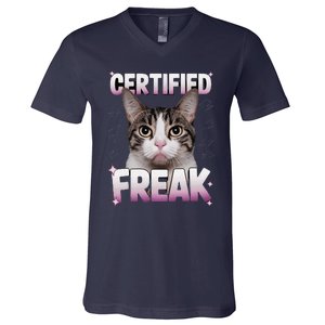 Cat Meme Certified Freak Eat Cement Cursed Cat Funny V-Neck T-Shirt