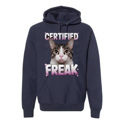 Cat Meme Certified Freak Eat Cement Cursed Cat Funny Premium Hoodie