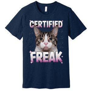 Cat Meme Certified Freak Eat Cement Cursed Cat Funny Premium T-Shirt