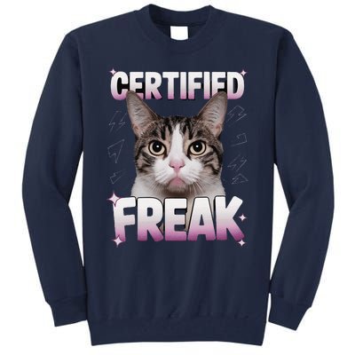 Cat Meme Certified Freak Eat Cement Cursed Cat Funny Tall Sweatshirt