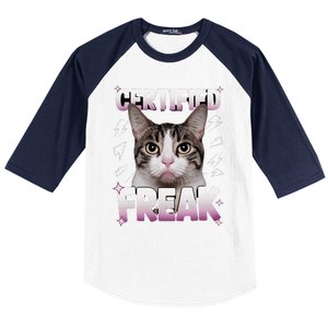 Cat Meme Certified Freak Eat Cement Cursed Cat Funny Baseball Sleeve Shirt