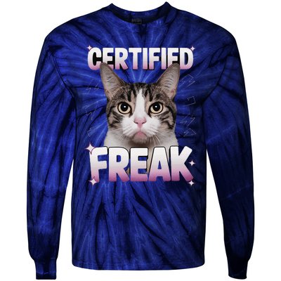 Cat Meme Certified Freak Eat Cement Cursed Cat Funny Tie-Dye Long Sleeve Shirt