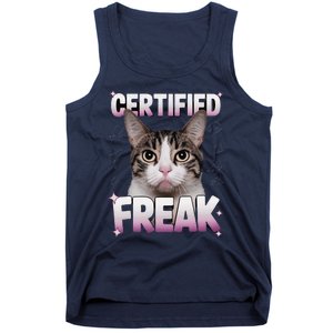 Cat Meme Certified Freak Eat Cement Cursed Cat Funny Tank Top