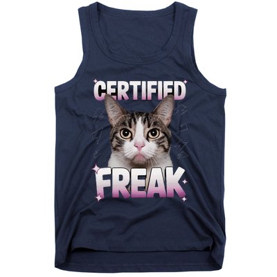 Cat Meme Certified Freak Eat Cement Cursed Cat Funny Tank Top