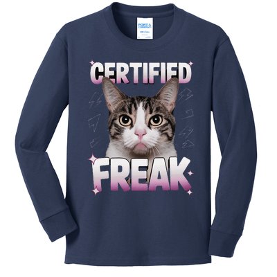 Cat Meme Certified Freak Eat Cement Cursed Cat Funny Kids Long Sleeve Shirt