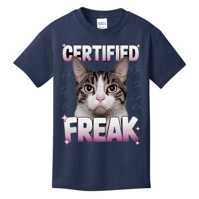 Cat Meme Certified Freak Eat Cement Cursed Cat Funny Kids T-Shirt