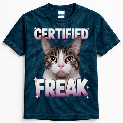 Cat Meme Certified Freak Eat Cement Cursed Cat Funny Kids Tie-Dye T-Shirt