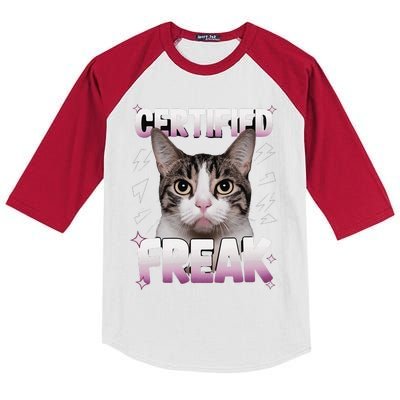 Cat Meme Certified Freak Eat Cement Cursed Cat Funny Kids Colorblock Raglan Jersey