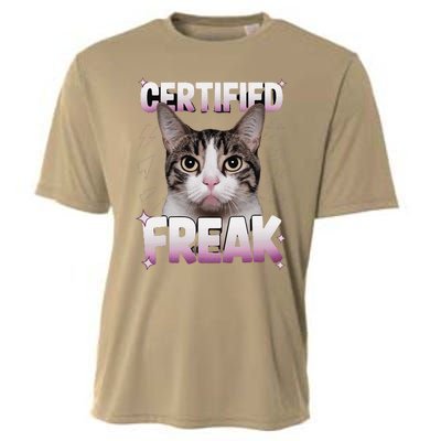 Cat Meme Certified Freak Eat Cement Cursed Cat Funny Cooling Performance Crew T-Shirt