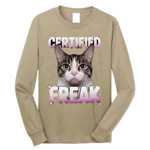 Cat Meme Certified Freak Eat Cement Cursed Cat Funny Long Sleeve Shirt