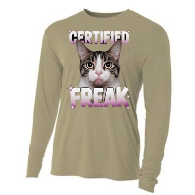 Cat Meme Certified Freak Eat Cement Cursed Cat Funny Cooling Performance Long Sleeve Crew