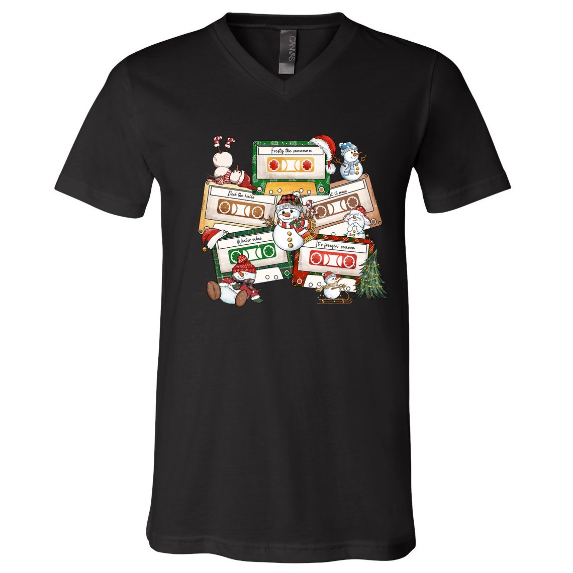 Christmas Music Cassette Tapes Christmas Tree Funny Xmas Gift V-Neck T-Shirt