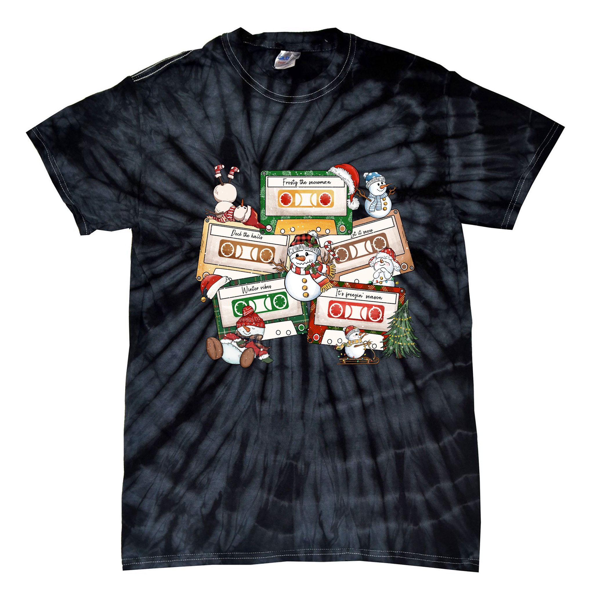 Christmas Music Cassette Tapes Christmas Tree Funny Xmas Gift Tie-Dye T-Shirt