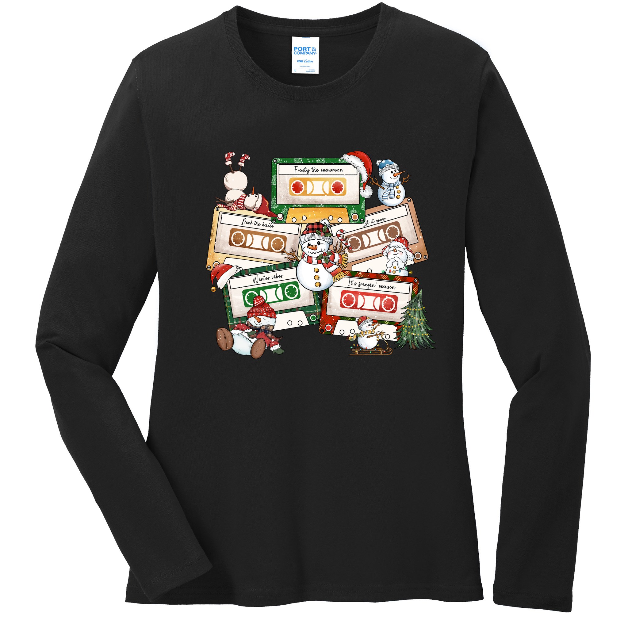 Christmas Music Cassette Tapes Christmas Tree Funny Xmas Gift Ladies Long Sleeve Shirt