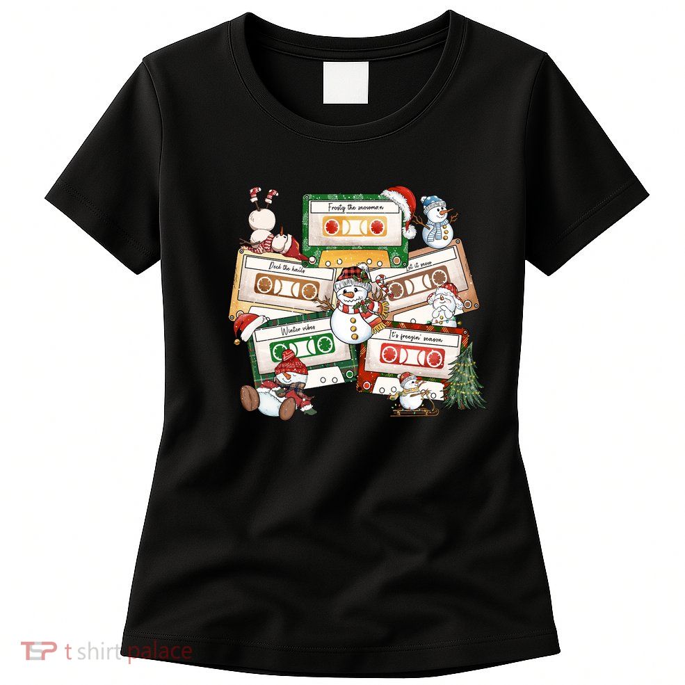 Christmas Music Cassette Tapes Christmas Tree Funny Xmas Gift Womens T-Shirt