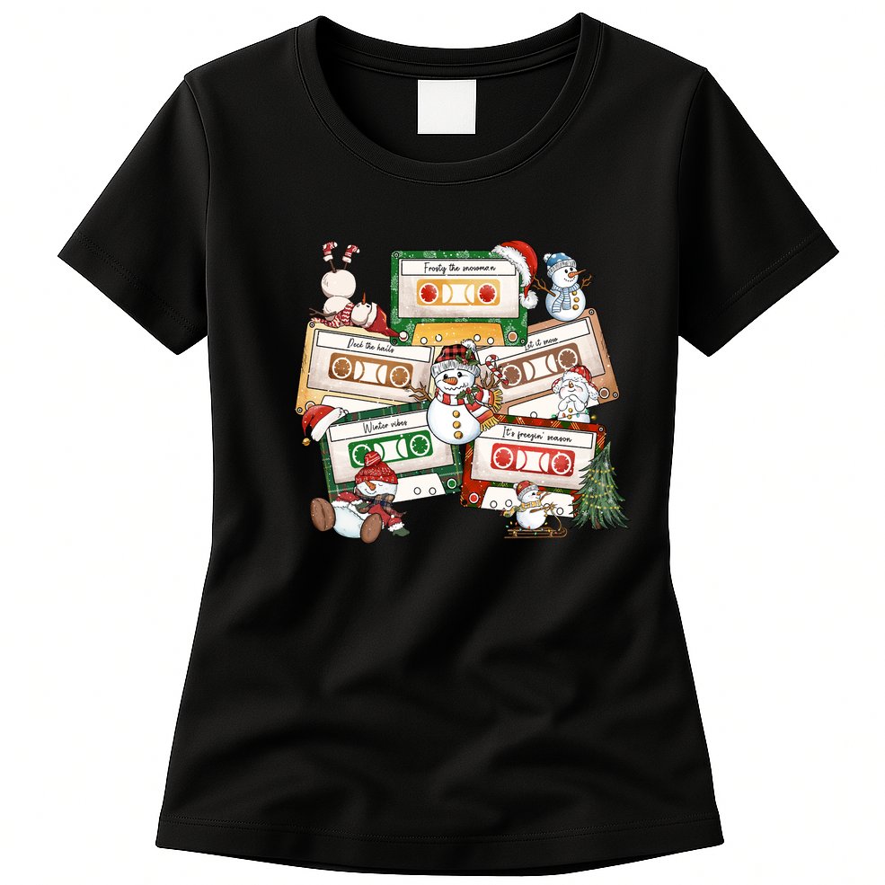 Christmas Music Cassette Tapes Christmas Tree Funny Xmas Gift Womens T-Shirt