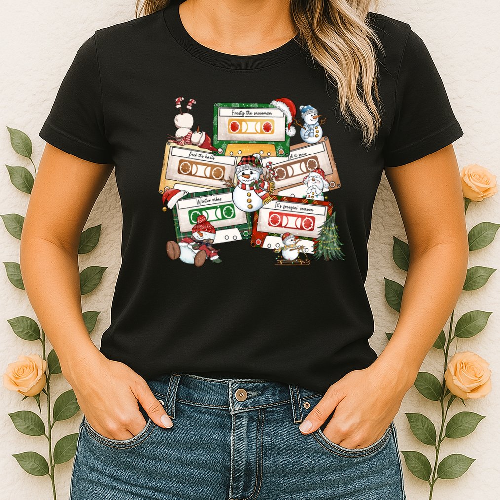 Christmas Music Cassette Tapes Christmas Tree Funny Xmas Gift Womens T-Shirt