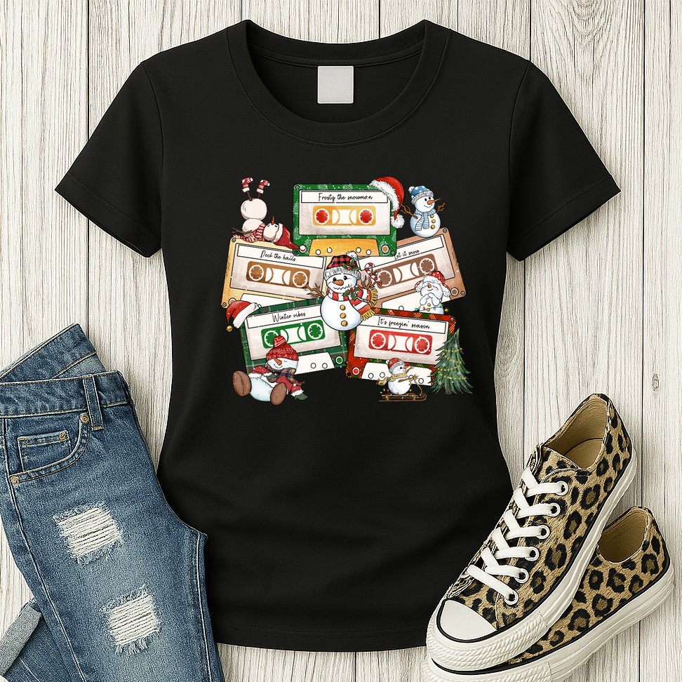 Christmas Music Cassette Tapes Christmas Tree Funny Xmas Gift Womens T-Shirt