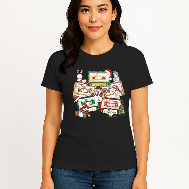 Christmas Music Cassette Tapes Christmas Tree Funny Xmas Gift Womens T-Shirt