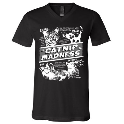 Catnip Madness Cute Kitten Funny Cat Pet Humor V-Neck T-Shirt