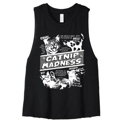 Catnip Madness Cute Kitten Funny Cat Pet Humor Women's Racerback Cropped Tank