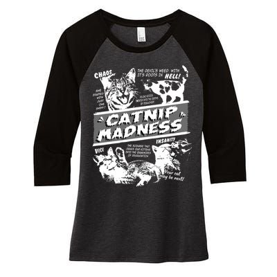 Catnip Madness Cute Kitten Funny Cat Pet Humor Women's Tri-Blend 3/4-Sleeve Raglan Shirt